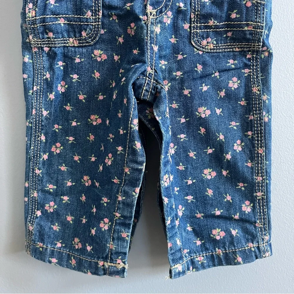 OshKosh B’Gosh Girls Floral Denim Overalls Size 9 Mo. Spring Vestbak Butterfly